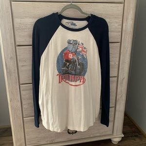 Blue & White Long Sleeve Woven Graphic T-Shirt Sz XL